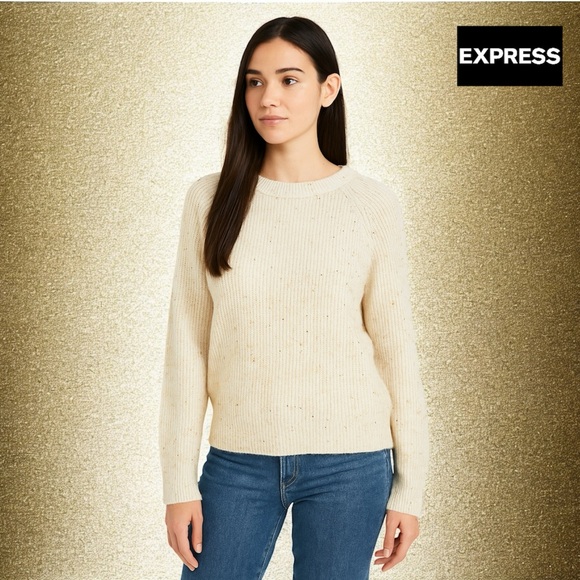 Express Sweaters - Express Scoop Neck Gold Sequined Sweater